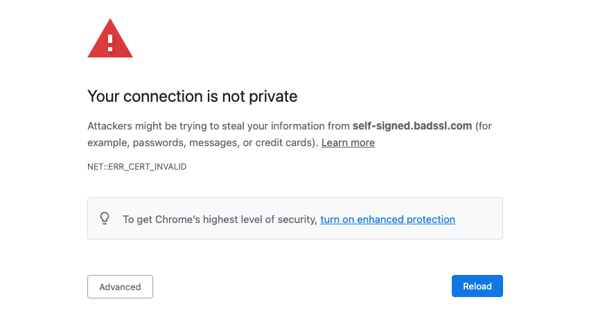 Chrome bad cert warning