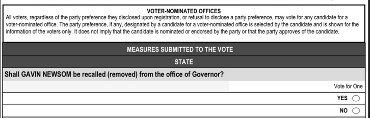 Part of California sample ballot