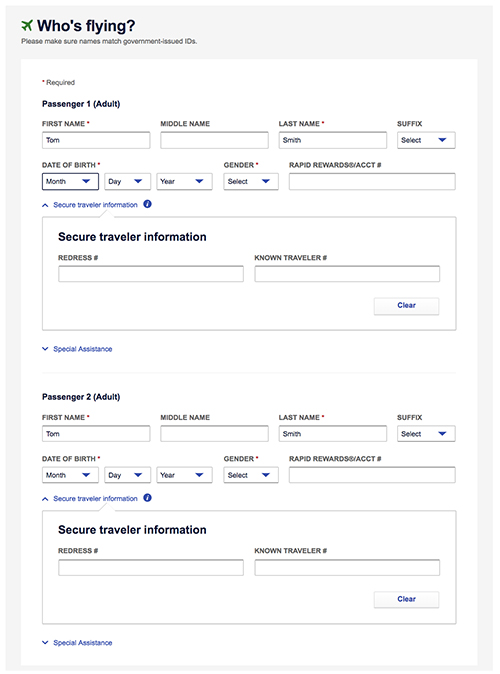 Southwest seat selection