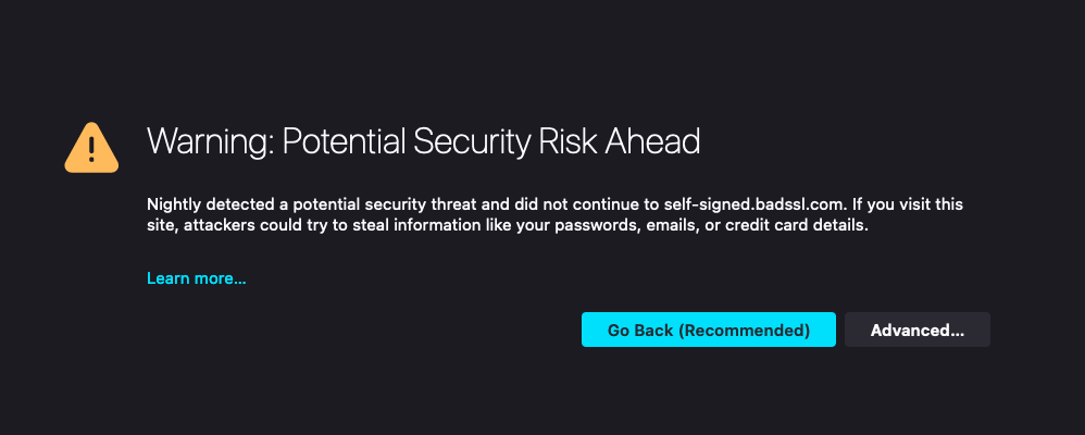 Firefox bad cert warning