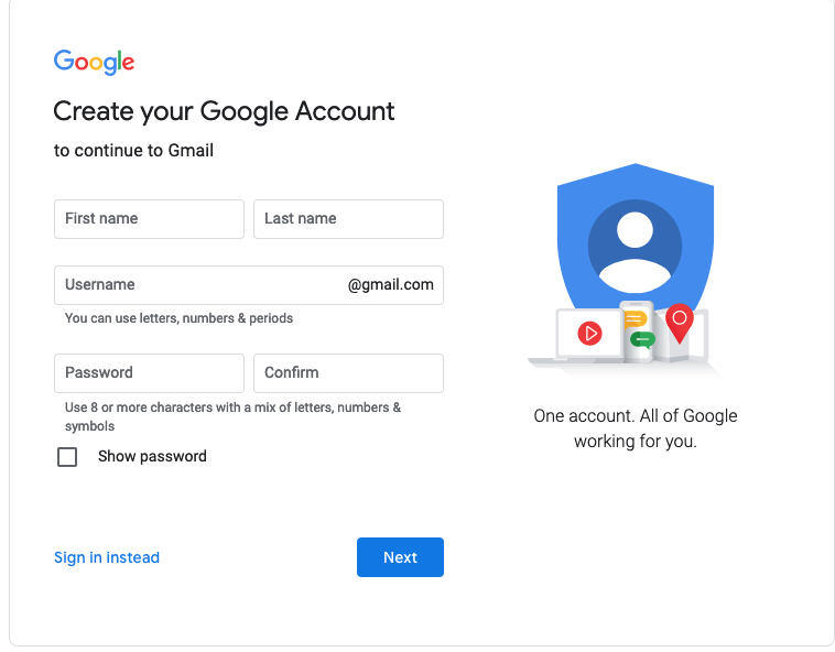 Gmail account creation